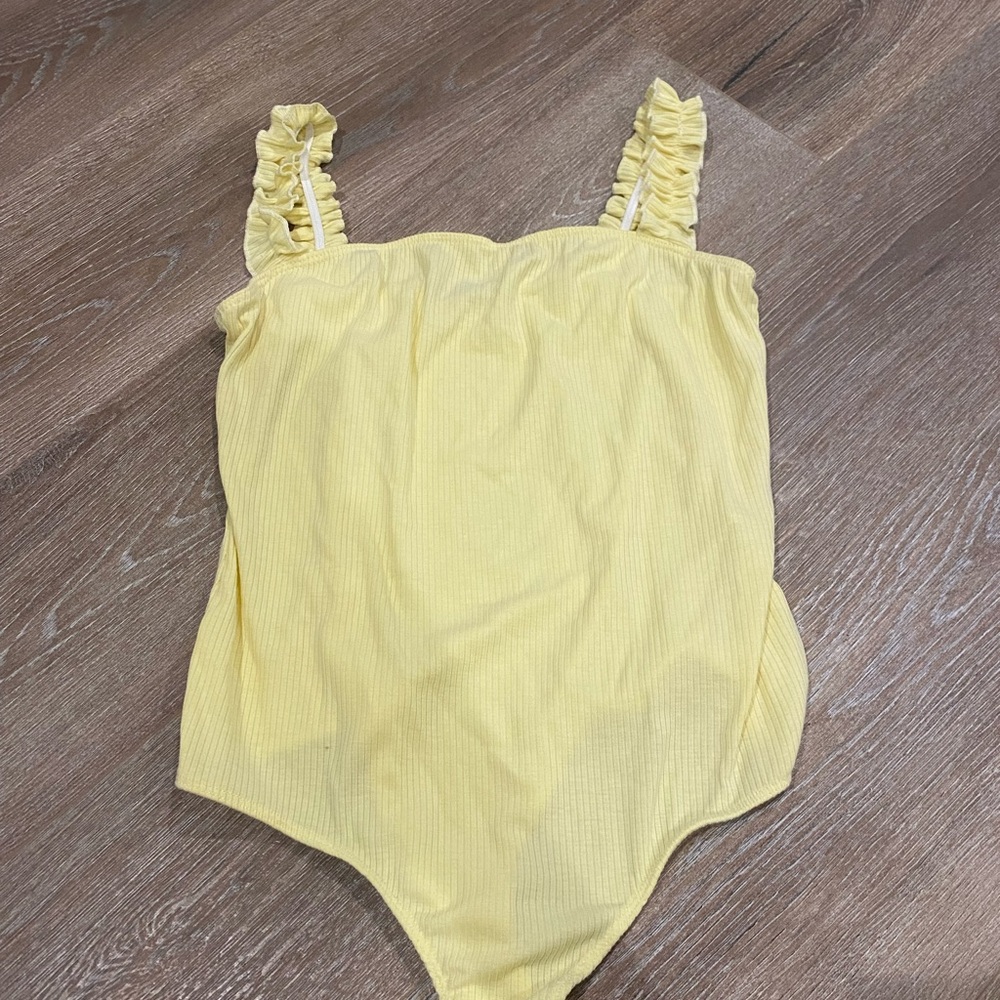 Womens yellow bodysuit with ruffle straps size large